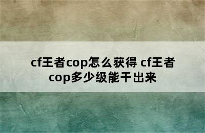 cf王者cop怎么获得 cf王者cop多少级能干出来